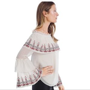 SOLD - White House Black Market Ivory Floral Embroidered Blouse, Size Large NWT